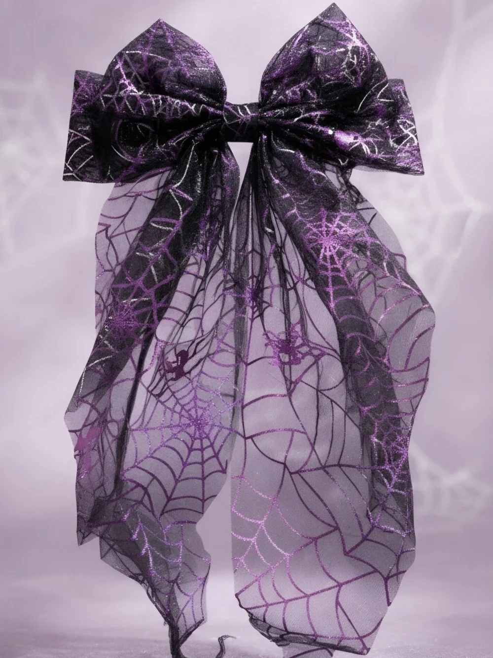 Halloween Spider Web Hair Bow - Purple and Black